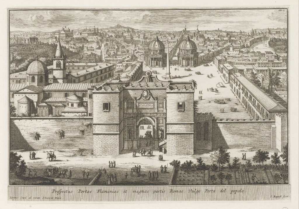 Piazza del Popolo te Rome, tekening van J. Baptist